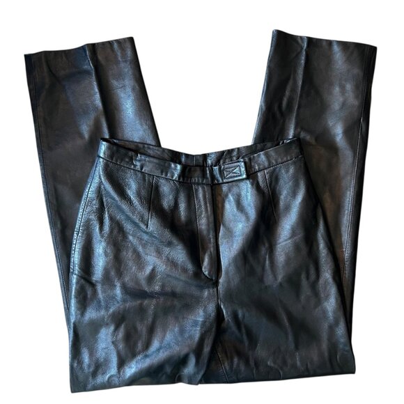Vintage Jacqueline Ferrar Leather Straight Leg High Rise Edgy Chic Pants - Picture 1 of 8